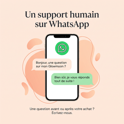 Support client humain sur WhatsApp pour toute question sur Glowmoon